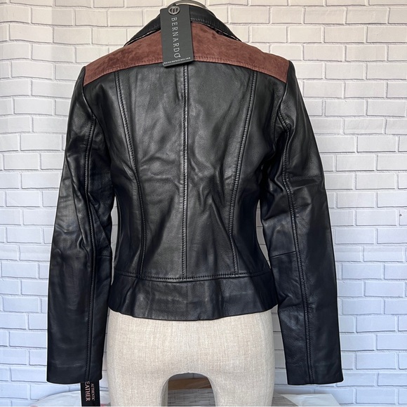 NEW Bernardo Genuine Leather Mixed Media
Animal Print Black Moto Jacket MSRP$415 - Picture 6 of 15